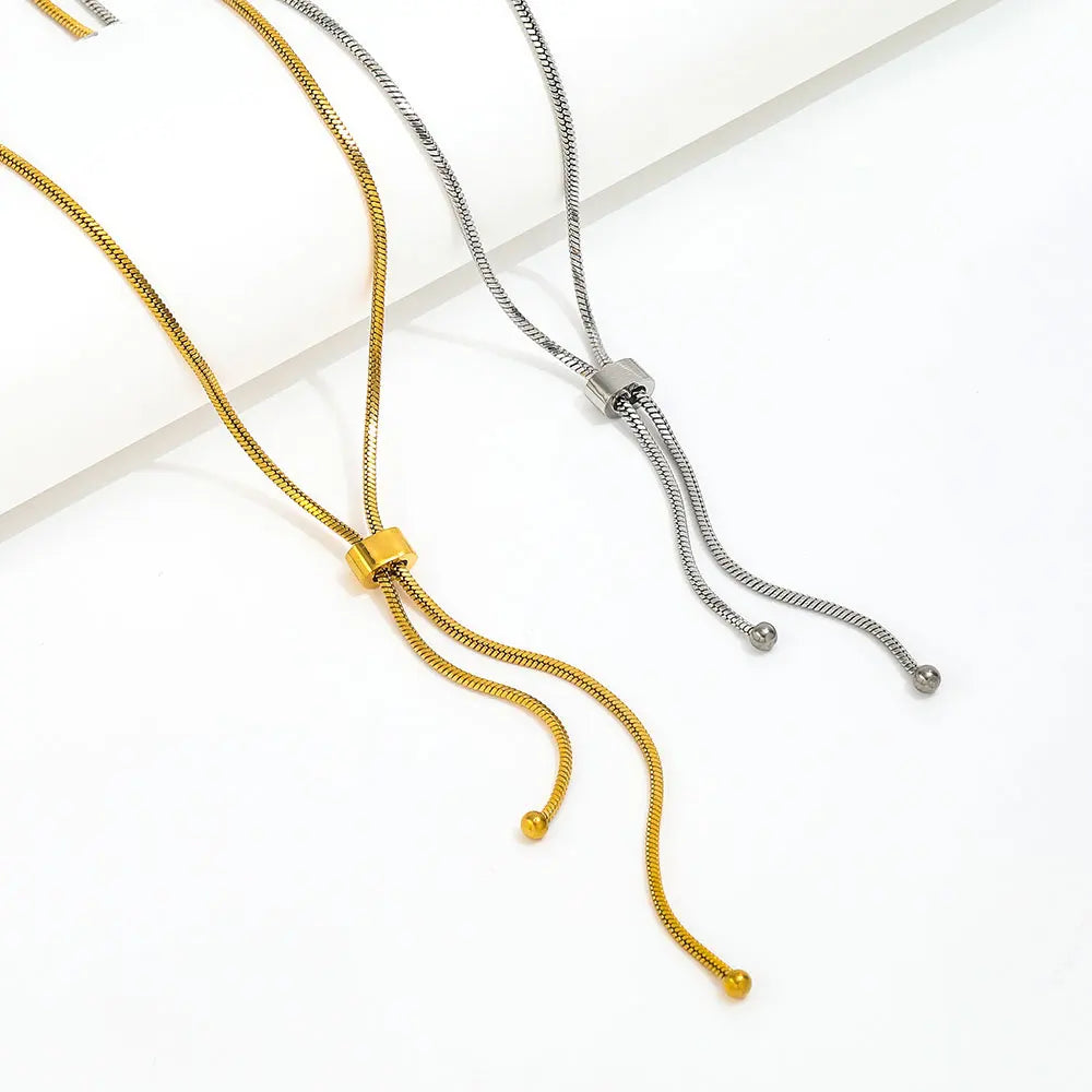 JOOLIM Ready to Ship High End 18k Gold Plated Stainless Steel Pulling Type Square Snake Chain Necklace Fashion Jewelry