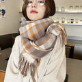 New Plaid Scarf for Women Winter High-End Thickened Warm Neck Warmer Faux Cashmere Scarf Shawl