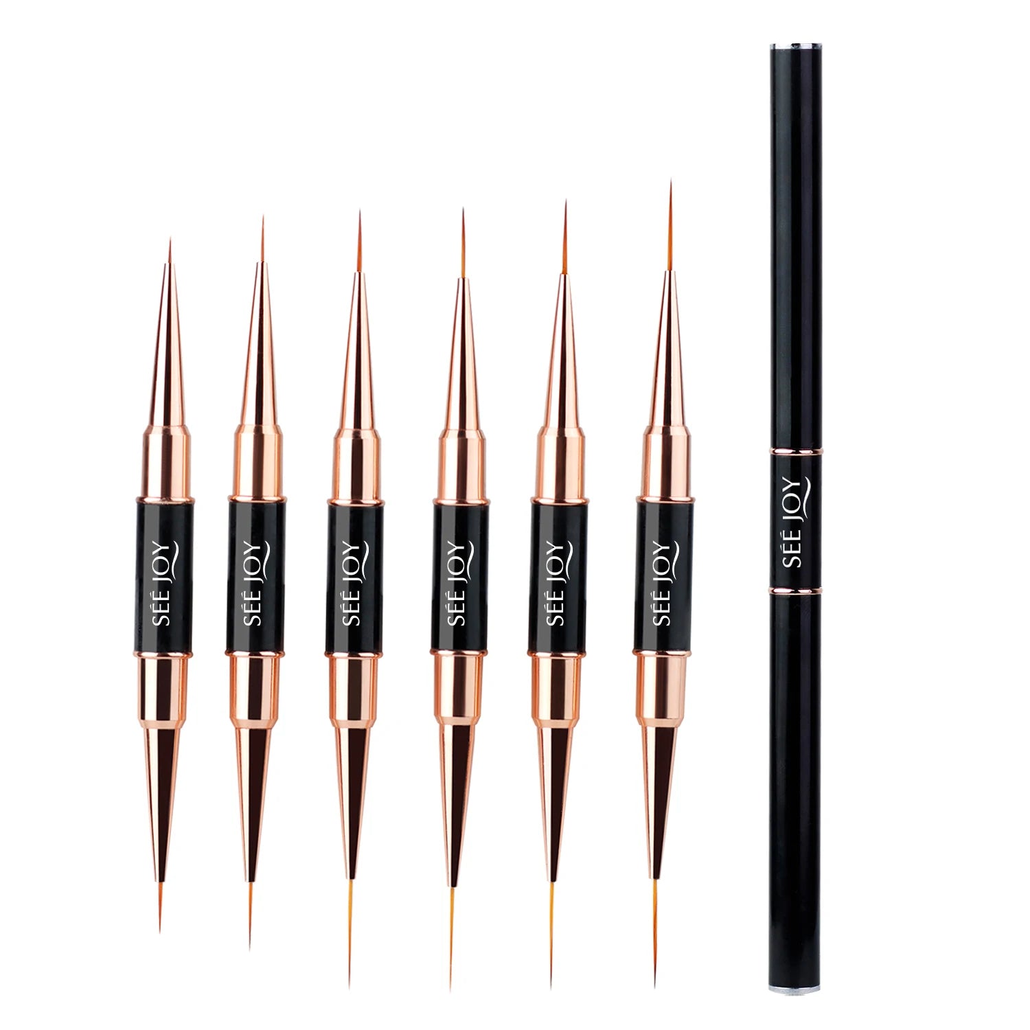 SeeJoy 2022 Premium Dual-Tip Nail Liner | 2 Sizes Model SJ-104 Rose Gold Plated Handle Nylon Bristles Professional Use Fine