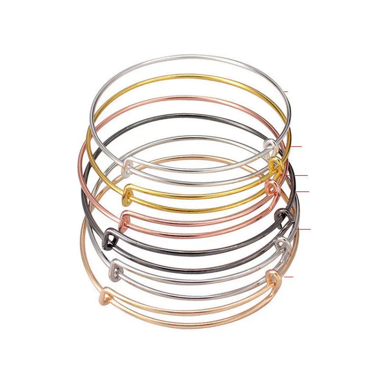 G432 Wholesale Silver Cuff Bracelet Blank Adjustable Expandable Steel Women Bangles