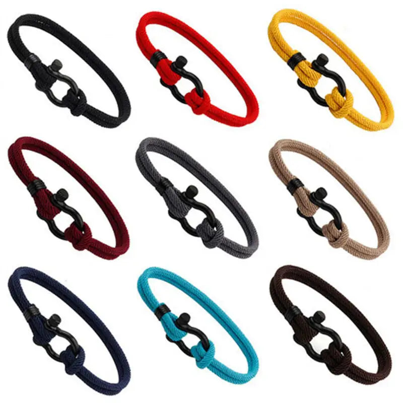 Simple Classic Fashion Stainless Steel Black Horseshoe Clasp Wire Wrapped Rope String Bracelets and Bangles
