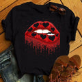 Women Summer Short Sleeve Tshirts Fashion Red Lips Finger Print Ladies T-shirts Top Cartoon Womens Graphic Tees T-Shirts
