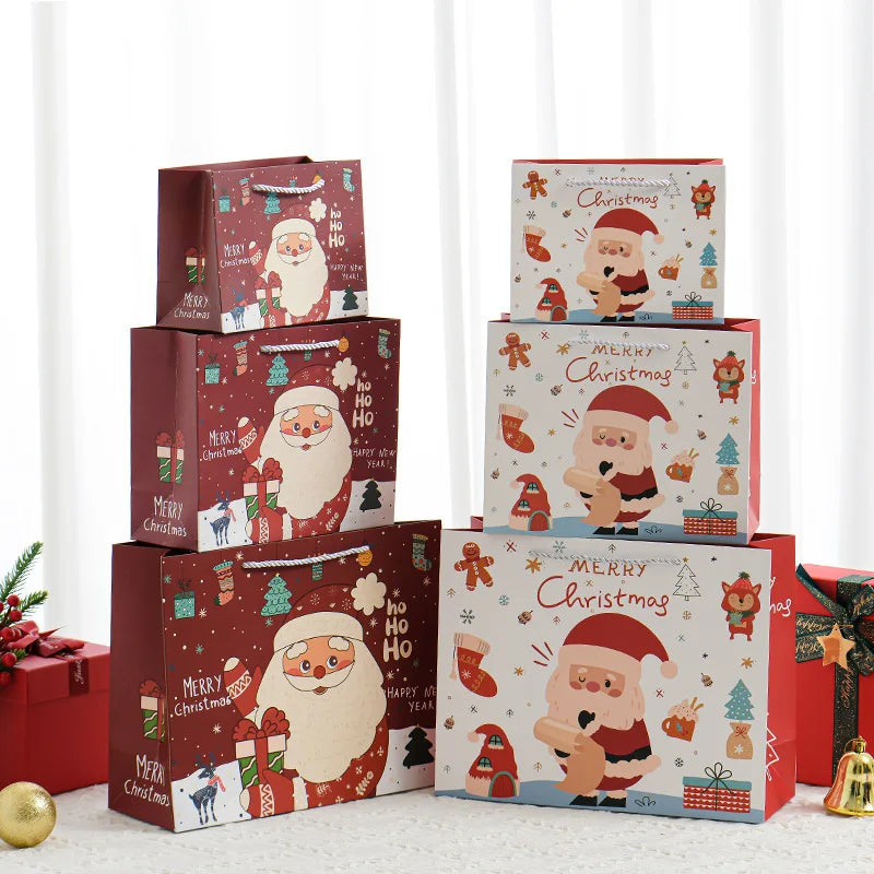 Factory Stock New Cute Santa Elk Pattern Tote Bag Thickened CMYK Printed Gift Bag Christmas Holiday Gift Bag