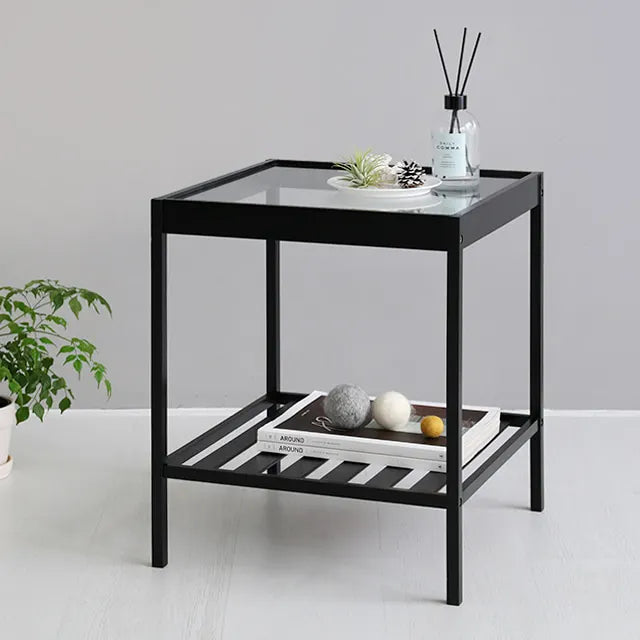 Modern Bamboo Side Table With Glass Top Multi-functional