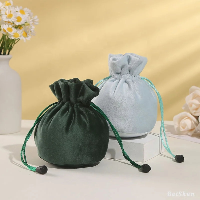 Eco- Friendly Custom Logo Printed Colorful Velvet Jewelry Storage Bag Luxury Velvet Round Bottom Drawstring Pouch for Perfume