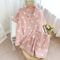 2025 New Cotton Pajamas Women's Summer Cute Short Sleeve Shorts Pure Cotton Gauze Set Can Be Outworn Home Fur