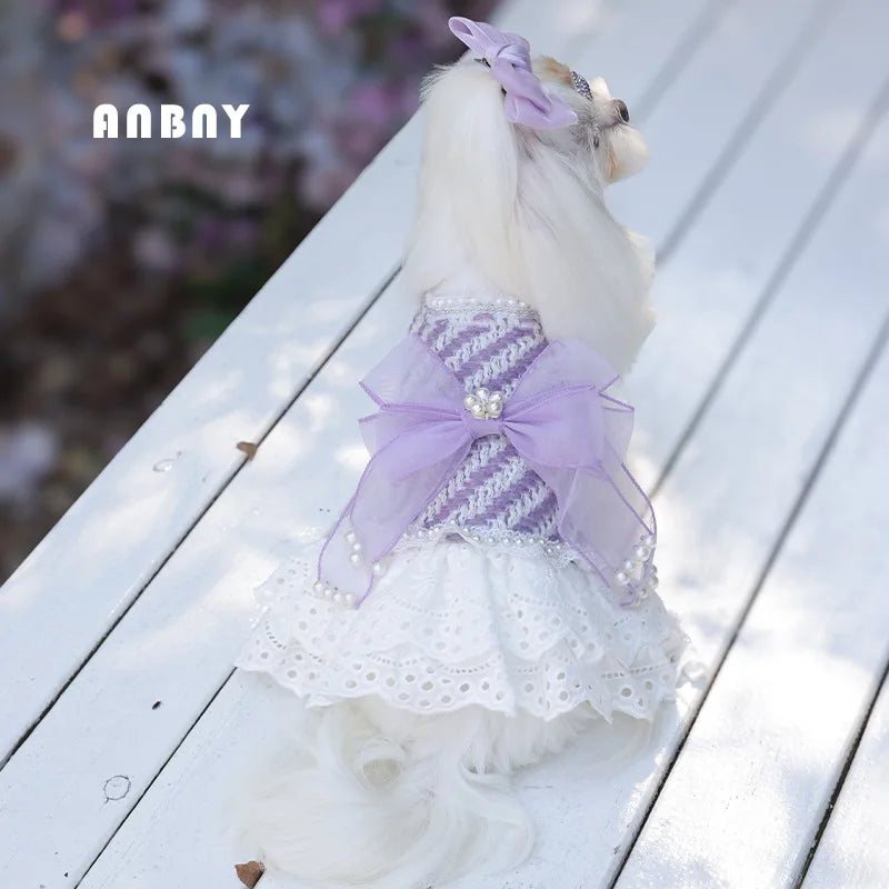 Classic Princess Teddy Bichon Wedding Dress Tulle Bowknot Skirt Clothing for Small Pets Cotton and Polyester Material