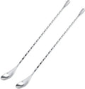 12-Inch Stainless Steel Bar Mixing Spoon Long Cocktail Shaker Spoon with Spiral Pattern Metal Bar Strainer Tool