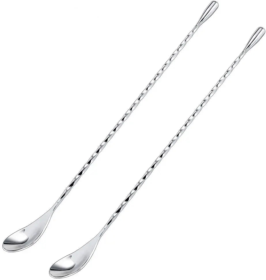 12-Inch Stainless Steel Bar Mixing Spoon Long Cocktail Shaker Spoon with Spiral Pattern Metal Bar Strainer Tool