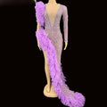 Luxury Rhinestones Outfit Prom Birthday Celebrate Club Wear Show Long Ruffle Evening Gown Dress