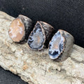 RM43102 Natural Agate Geode Free Form Adjustable Wide Band Ring Antique Copper Plated Witch Wicca Electroformed Jewelry Gift