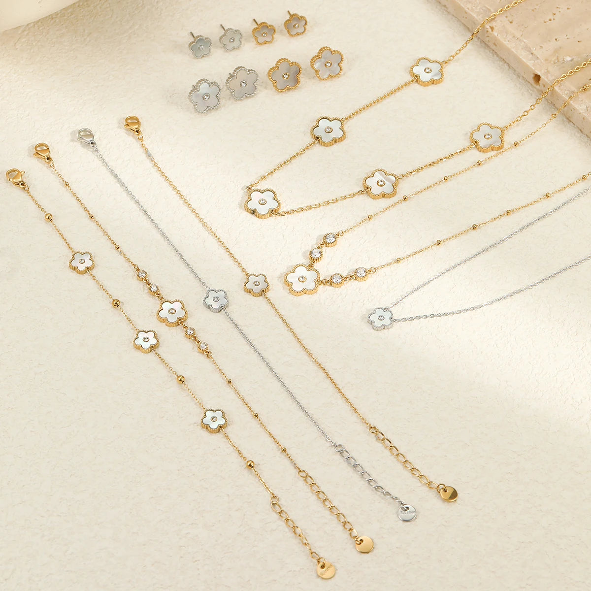 NIMAI Luxury Water Resistant Stainless Steel Shell Flower Jewelry Set Necklace Bracelet Earring Sets for Women Jewelry
