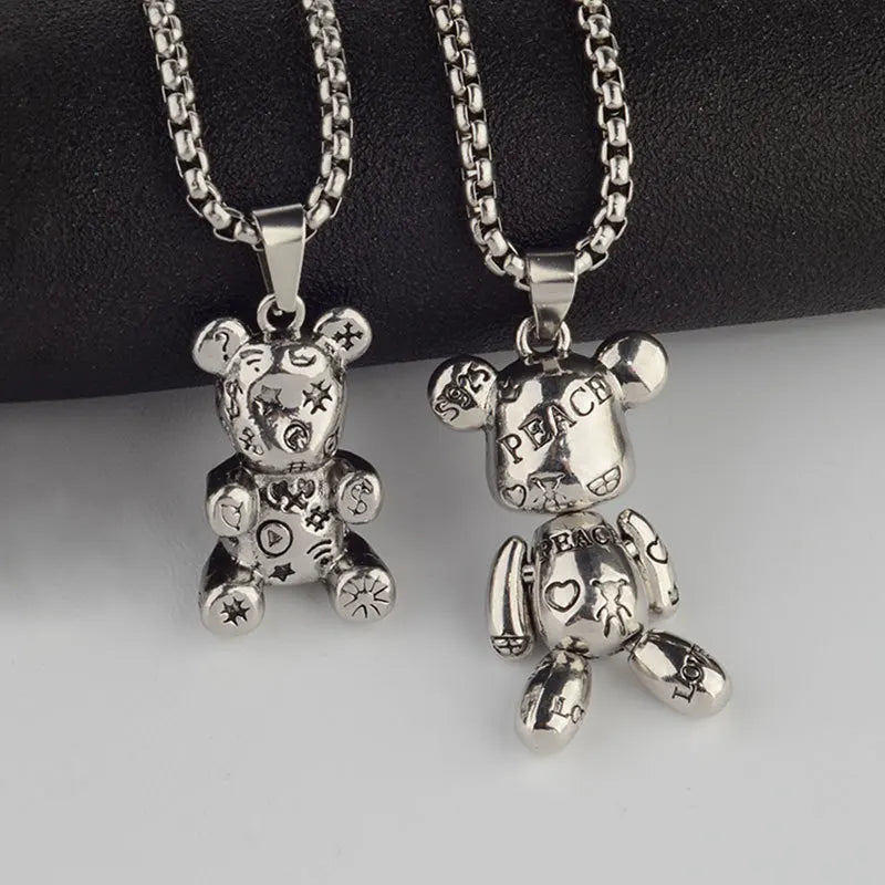 Trendy Titanium Steel Cute Bear Pendant Necklace Personality Hip Hop Limbs Movable Stainless Steel Necklace 2023 Hot Sale