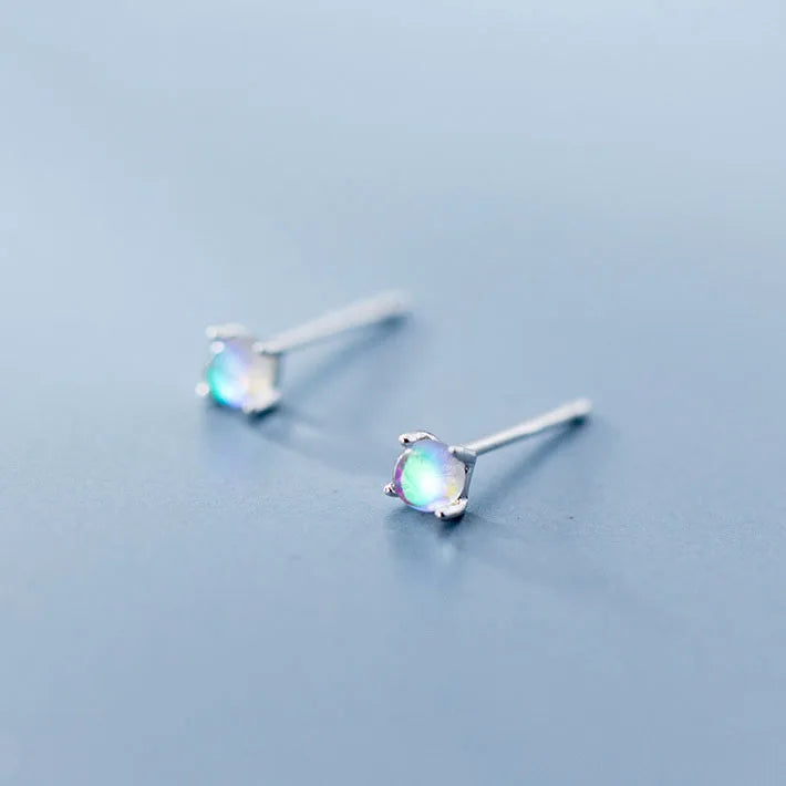 New Design S925 Sterling Silver CZ Pave Moonstone Stud Earrings Silver Jewelry for Women G0889