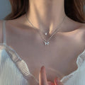 2022 New Arrival Fashion Jewelry Necklaces Popular Temperamental Stainless Steel Necklace Double Layer  Butterfly Necklace