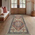 Bordeaux 2x6 Runner Rugs Machine Washable Low Pile Wear Resistance Soft Print Vintage Retro Style Home Entryway Corridor