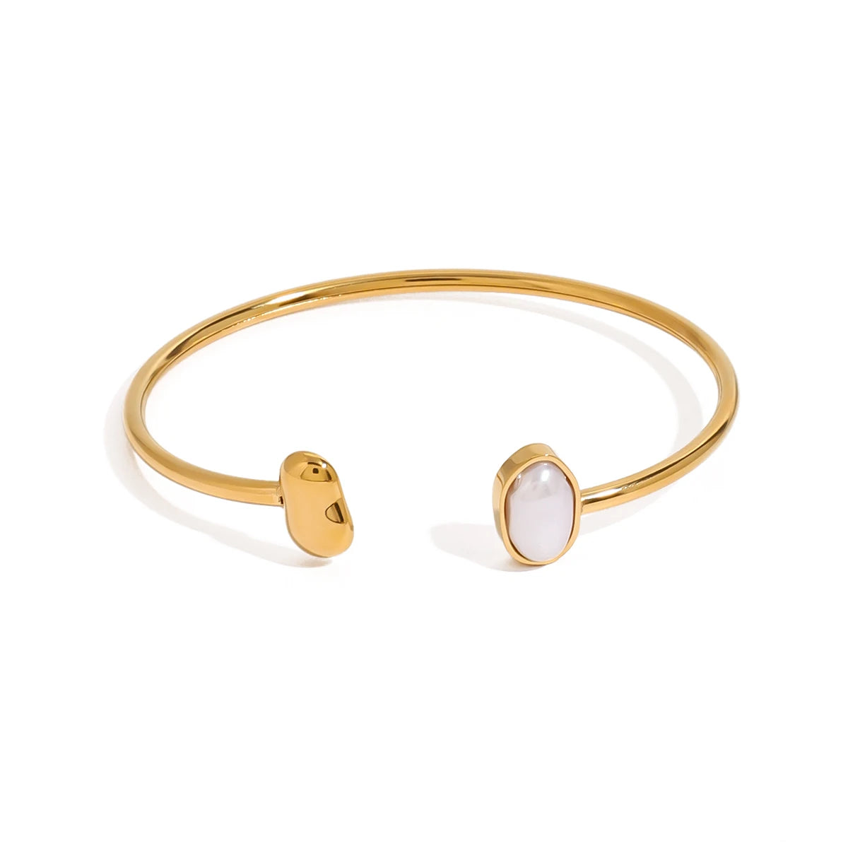 J&D 18k Gold Stainless Steel Pearl Spring Bangle Waterproof Tarnish Free Jewelry