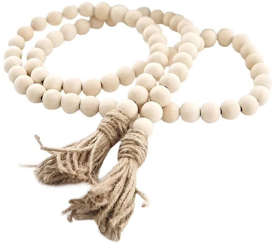 New Shape Wood Bead Garland with Tassels Rustic Country Decor