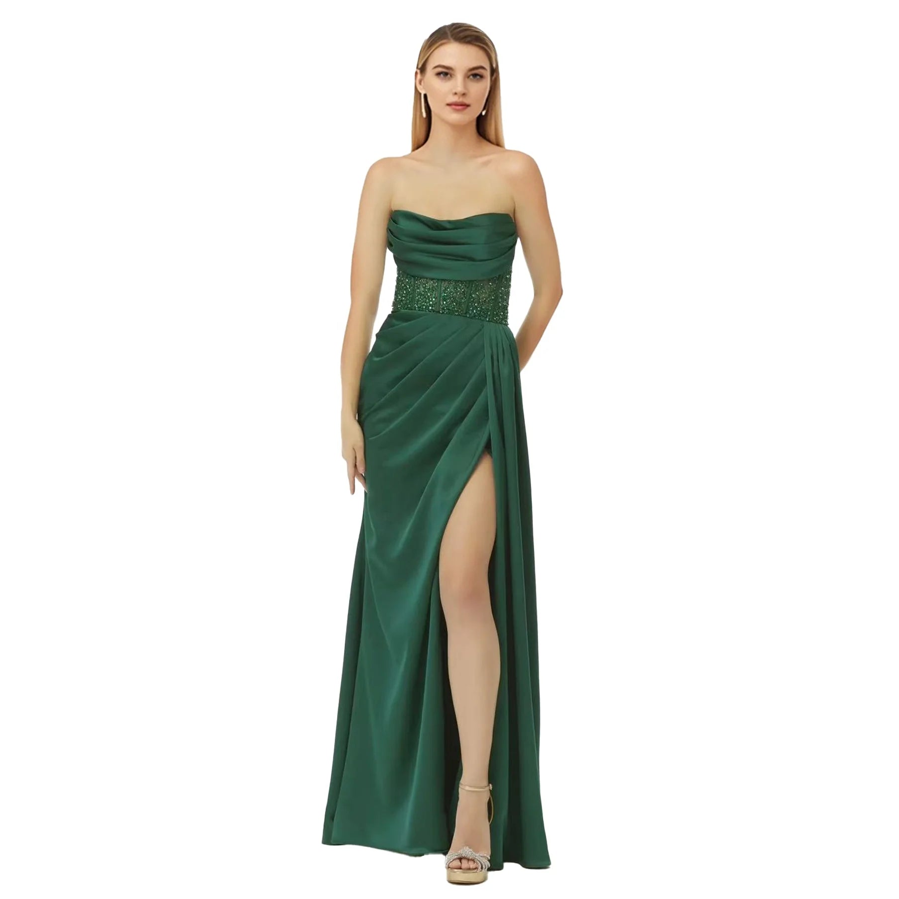 Stylish Satin Ball Gown Birthday Party Dress Lace Crystal Decoration Backless Lace Design Floor-Length Fashionable Model Number