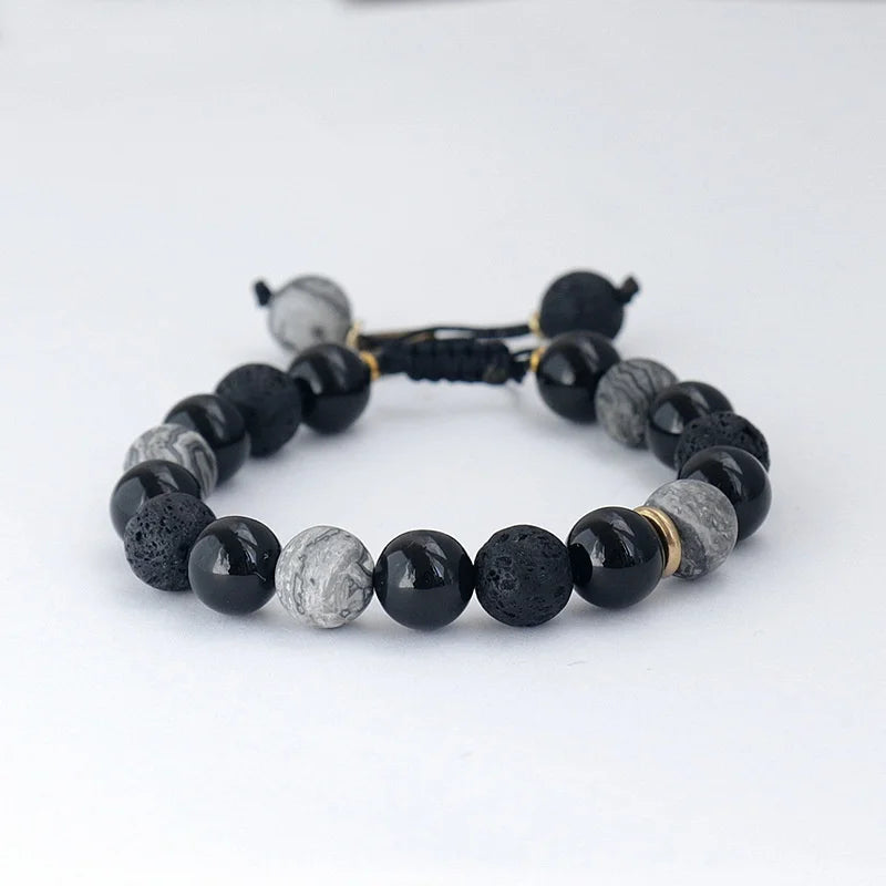 Retro Volcanic Stone Beaded Bracelet for Men Geometric Style Trendy Unique Fashion Accessory