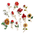 Jachon Luxury New Red Rose Flower Brooch Pin Diamond Corsage Fragrant Sunflower Alloy for Women Womens Jewelry Zinc Alloy 3 Pcs