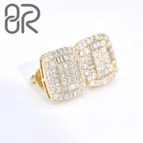 New Design 10K 14K Solid Gold Vvs Moissanite Stud Earring Iced Out Baguette Cut Vvs Diamond Gold Plated Fine Jewelry Earrings