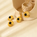 New Style 18K Gold Plated Stainless Steel Necklace with Black Agate Stone Open Rings and Earrings for Women's Gift