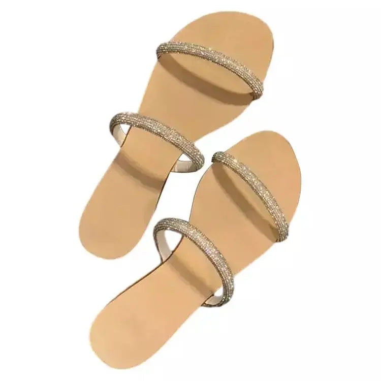 Simple RhinesTone Temperament Ladies Slippers Fashion Round Head Ladies Flat Shoes Soft Lightweight Cheap Women Casual Shoes