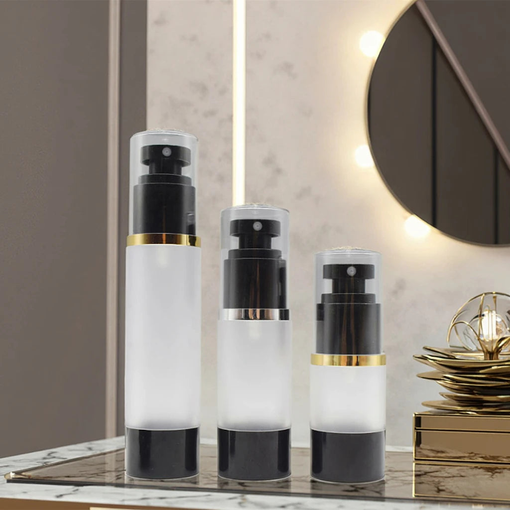 Fuyun Frosted Black Airless Spray Bottle 15ml PP Plastic Lotion Bottle Skin Care Serum Face Cream Facial Cleanser Custom Bottle