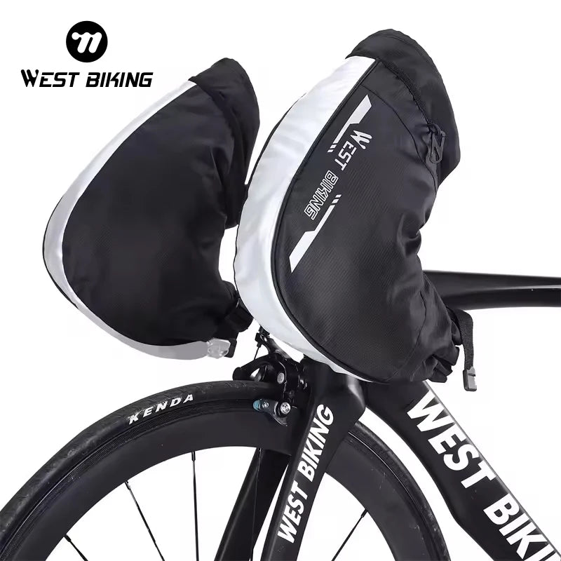 WEST BIKING Reflective Thermal Fleece Lining Bike Motorcycle Handlebar Cover Waterproof Winter Warm Bike Handlebar Gloves