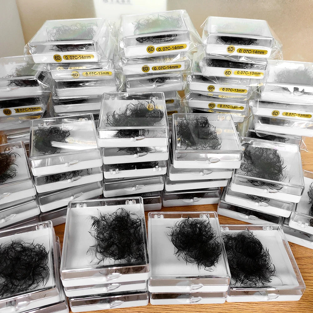 Abonnie Pointy Base Pro Made Fan Eyelash Trays Long Short Stem 500 1000 Loose Lash Fans Mink Narrow Promade Lash Extension Fans