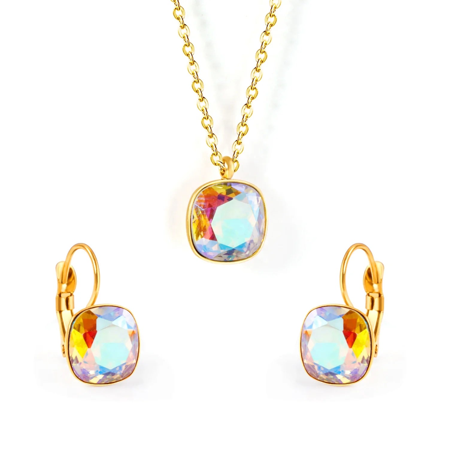 Zircon Note Jewelry Set Stainless Steel Jewelry Trendy Animalcrystal Type Women Earrings and Pendant Statement Gold Jewelry Sets