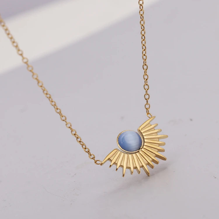 X182 Wholesale Gold Plated Stainless Steel Natural Stone Sun Pendant Necklace Fashion Clavicle Chain Necklaces for Women