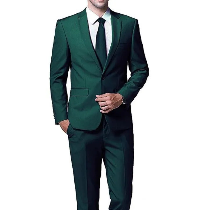 Costume Homme Dark Green Evening Party Men Suits for Wedding Prom Wear Two Piece Jacket Pants Trim Fit Groom Tuxedos