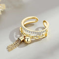 SC Vintage Round Beads Link Chain Rings Rhinestone Zirconia Tassel Adjustable Rings Gold Plated Open Adjustable Rings for Women