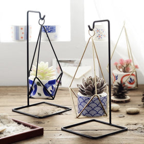 Ins Style Kitchen Home Desktop Suspension Hanging Wrought Iron Flower Vase Metal Art Decoration