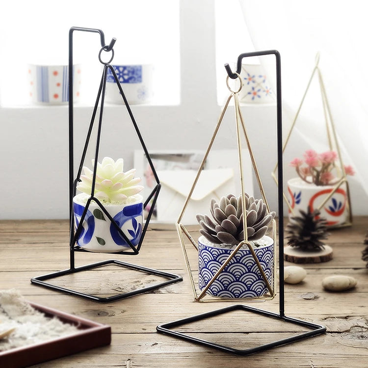 Ins Style Kitchen Home Desktop Suspension Hanging Wrought Iron Flower Vase Metal Art Decoration