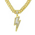 Men Women Hip Hop Lightning Pendant Necklace with 13mm Crystal Cuban Chain HipHop Iced Out Bling Necklaces Fashion Charm Jewelry