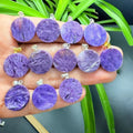 Handmade Chakra Healing Crystal Natural Charoite 925 Sterling Silver Disc Pendant for Enhancing Spiritual Perception
