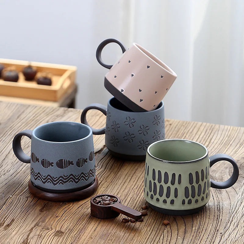 Nordic Vintage Coarse Pottery Coffee Cup Japanese Mugs Large Capacity Hanging Ear Lovers Cup