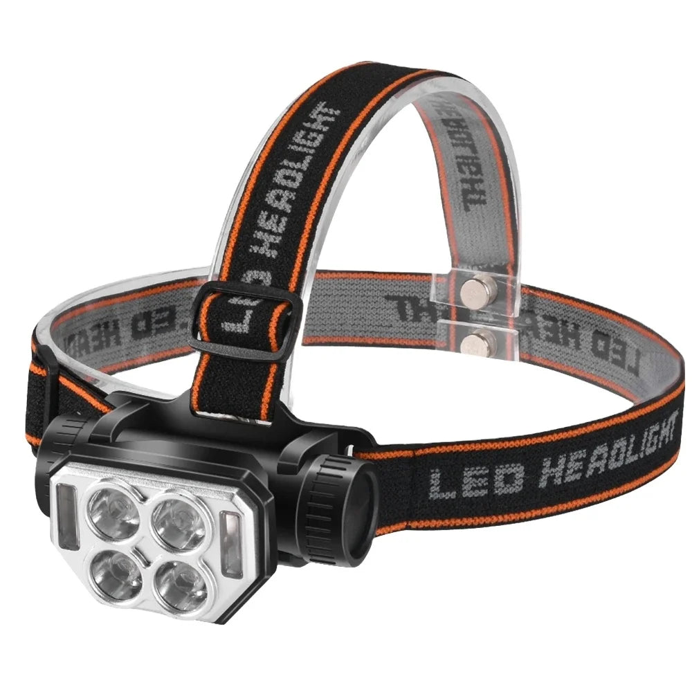 Strong Brightness 4*flowing Light Beads +8*smd High Power Flashlight 4 Light Modes Usb  Built-in 18650 Lithium Battery Headlamp