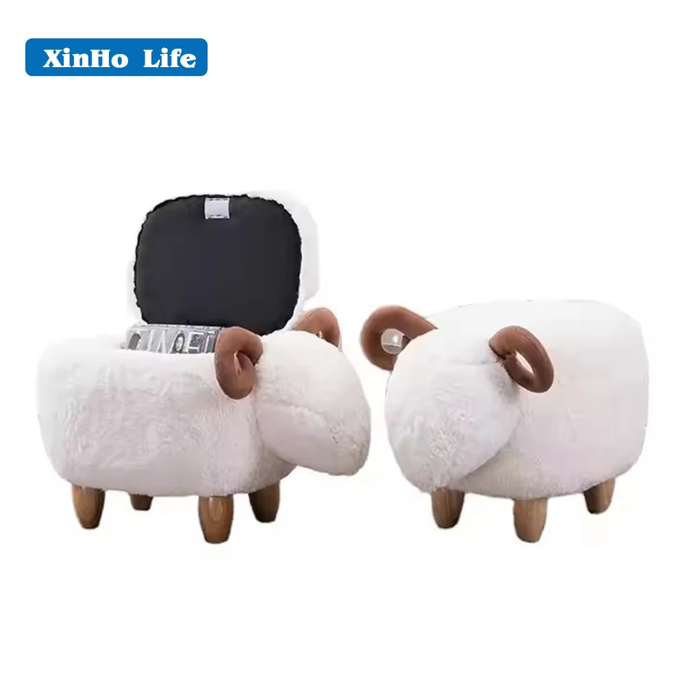 Home Stool Sheep Shape Cartoon Storage Plush Washable Ottoman Cute Stool for Kids