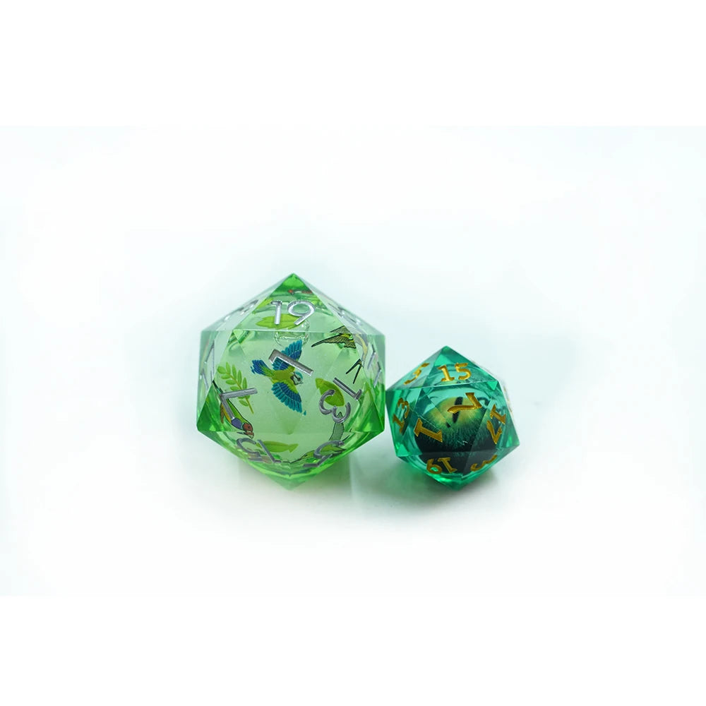 Green Bird DND 33mm Resin Polyhedral Die Single Custom Logo D20 Flowing Liquid Core Dice with Sharp Edge Shape