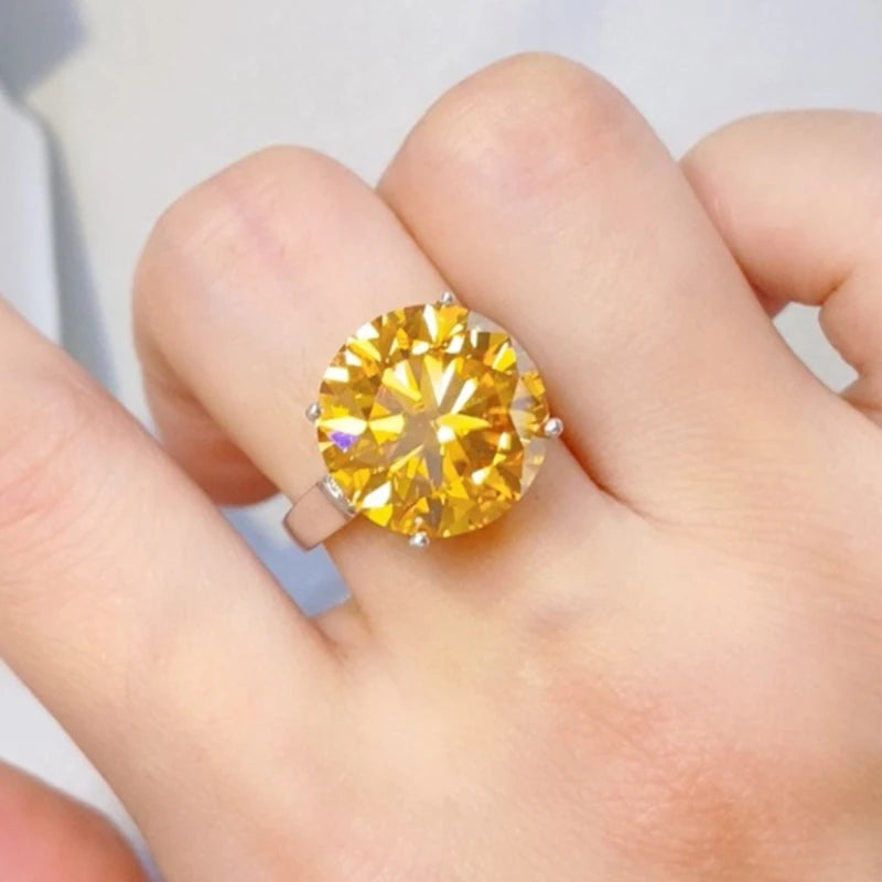 Fashion S925 Silver Ladies' Fashion Parties Gifts Anniversaries Round Cut Moissanite Gemstone Engagement Yellow Moissanite Ring