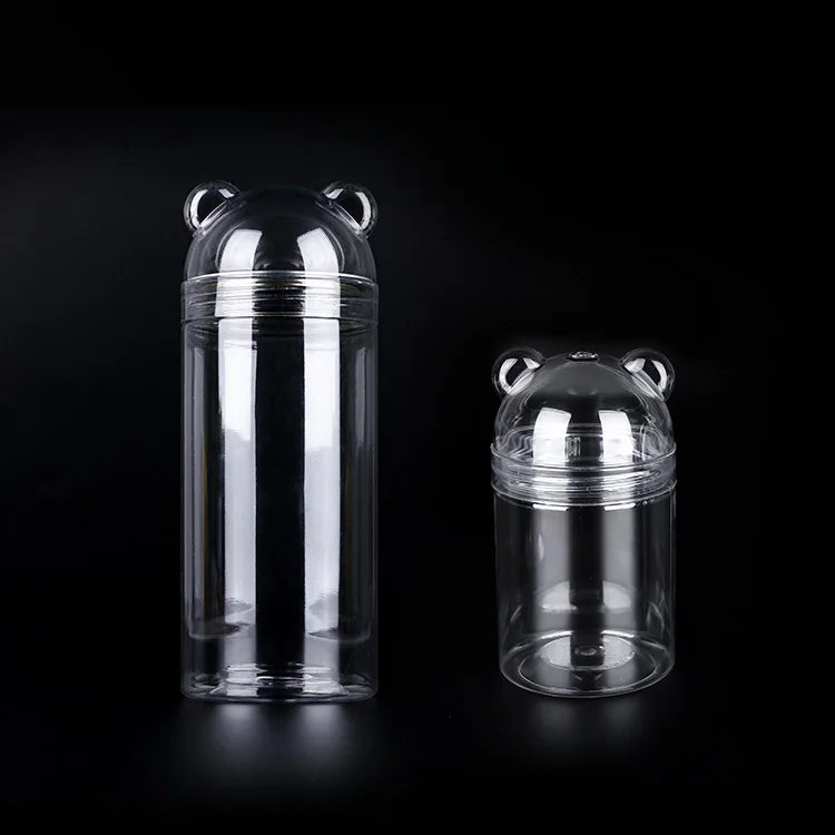 PET Disposable Transparent Plastic Round Jar Food Container / Candy Jar With Bear Head Lid /container Packaging for Dried Fruit