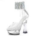 14cm Bling Sequin Strip Pole Dance Transparent Peep Toe 5Inch Nightclub Bride Coarse Heel Sexy Fetish Platform Elegant LadyDress