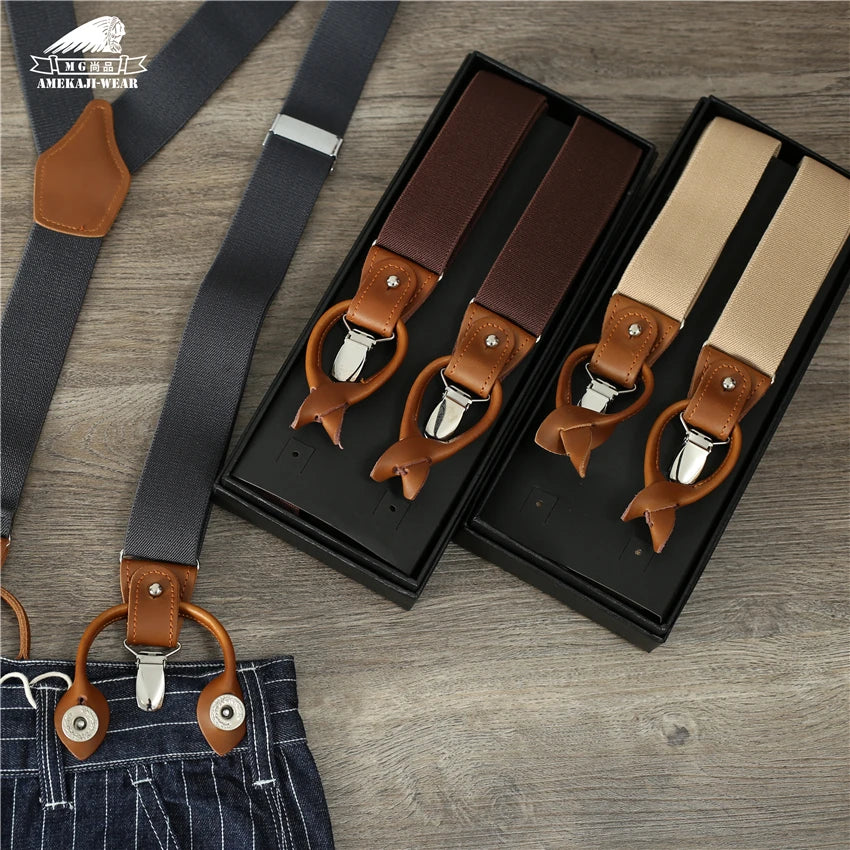 American Retro Style X Y Type Ami Khaki Iron Buckle 3.0cm Polyester Needle Detection Belt Jewelry Strap All-Match Suspender