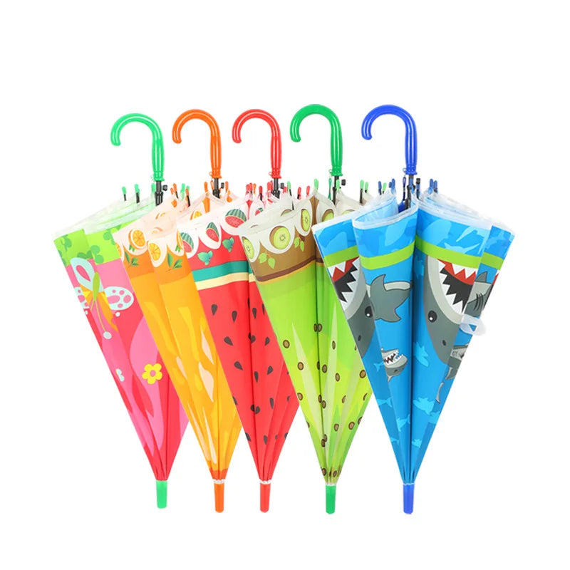 Straight Novelty Fruit Strawberry Orange Watermelon Lovely Kid Child Sunny Rainy Umbrella Windproof Strong Long Handle Gift
