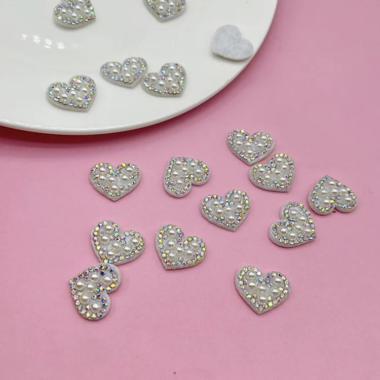 Wholesale 22x19mm AB Rhinestone Sew on Glue on DIY Hair Clip Decoration Clothing Accessories Heart Applique Pearl Beaded Patches