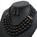 Fashion Exaggerated Hand-crafted Imitation Pearl Crystal Transparent Red Beads Multi-layer Short Jewelry Set Necklace for Women